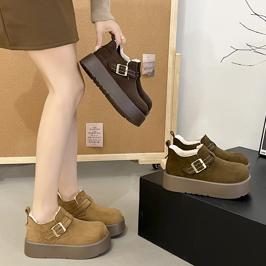 2517冬季保暖加厚反绒皮勃肯棉靴雪地靴女厚底时尚舒适百搭