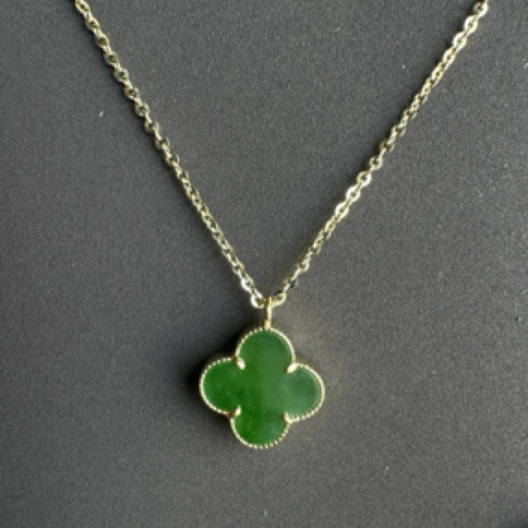 坠链均925银 【小四叶】镶嵌精致百搭锁骨链绿色经典简约精美00228