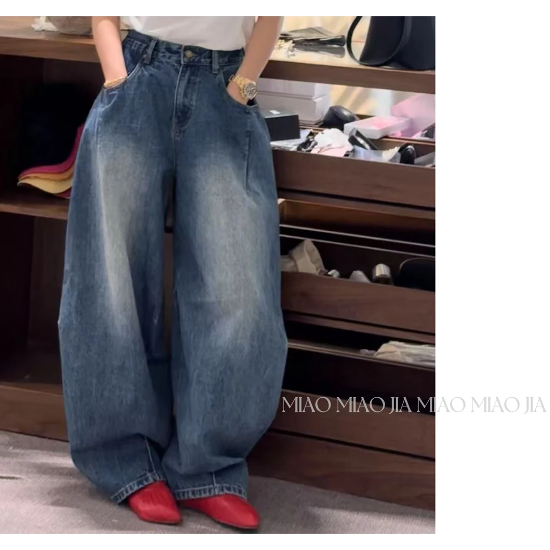 /苗苗家/『稀缺牛仔』时尚休闲水洗磨白松紧腰牛仔裤2025年春