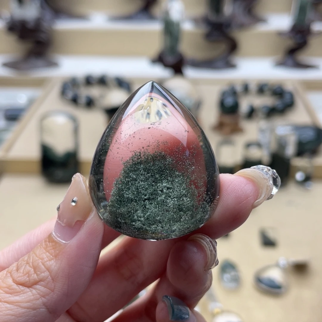 蓉***计未镶嵌颈饰水晶绿幽灵吊坠打孔不退换