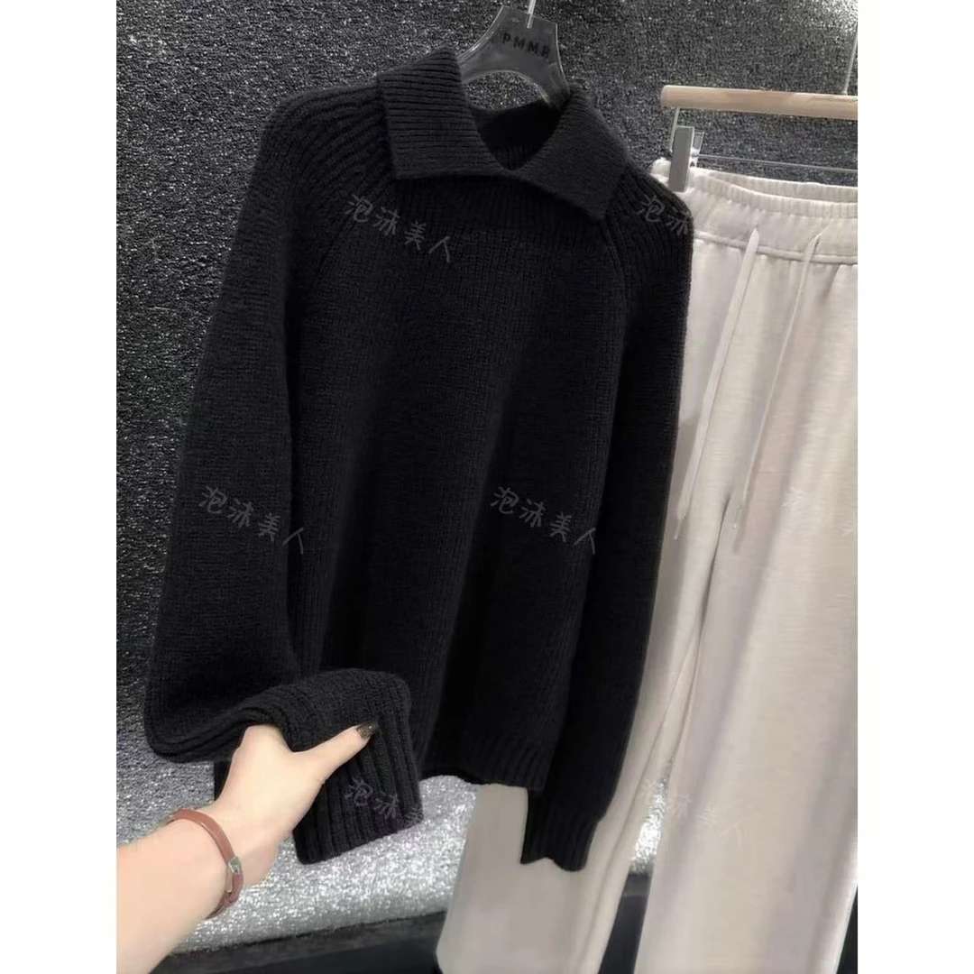 深黑咖翻领」显瘦不挑人！加厚冬季宽松套头针织毛衣女秋冬氛围感