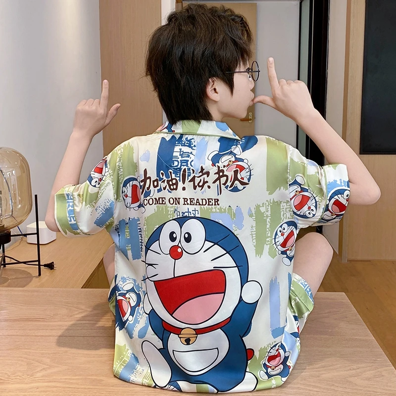 YUZHAOLIN/俞兆林可爱风男童夏季短袖冰雪丝睡衣中大童翻领家居服