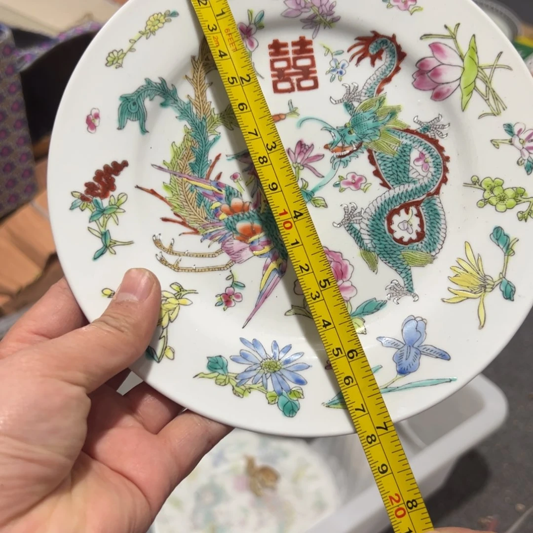 陶其他18厘米手绘龙凤平盘