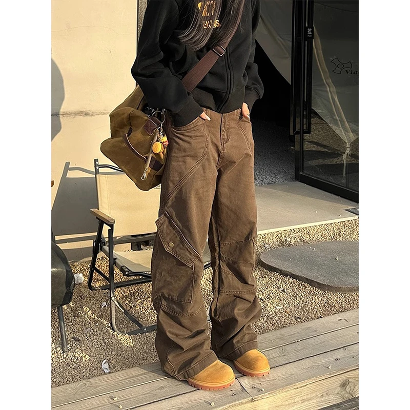 2025新款褶皱多口袋美式复古工装裤男宽松直筒裤子潮休闲阔腿裤子