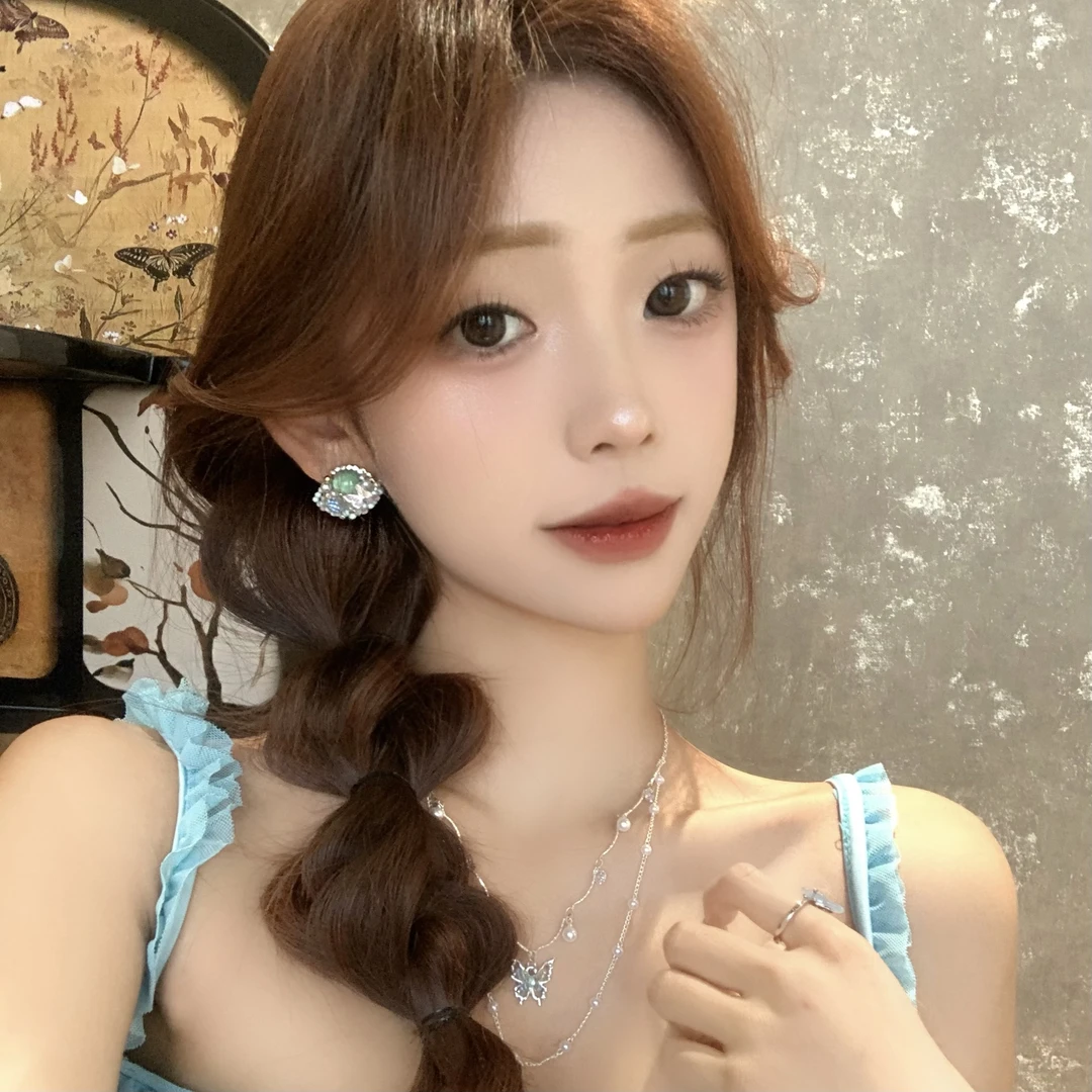 FULL GIRLISH耳环01591绿色花簇蝴蝶耳饰耳钉