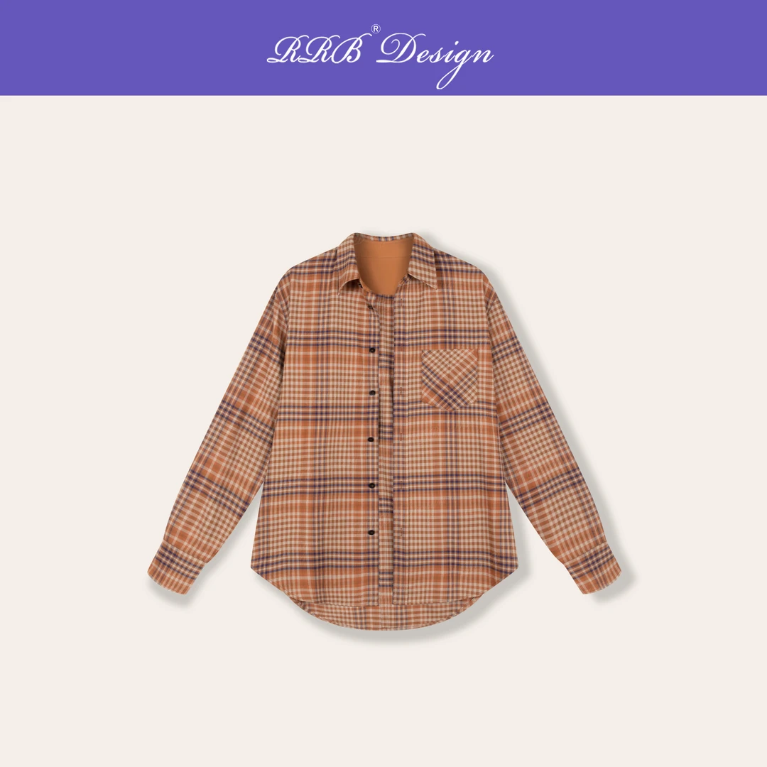 RRB Design「回归乡野」定制复古焦糖色系格纹衬衫百搭格子衬衣
