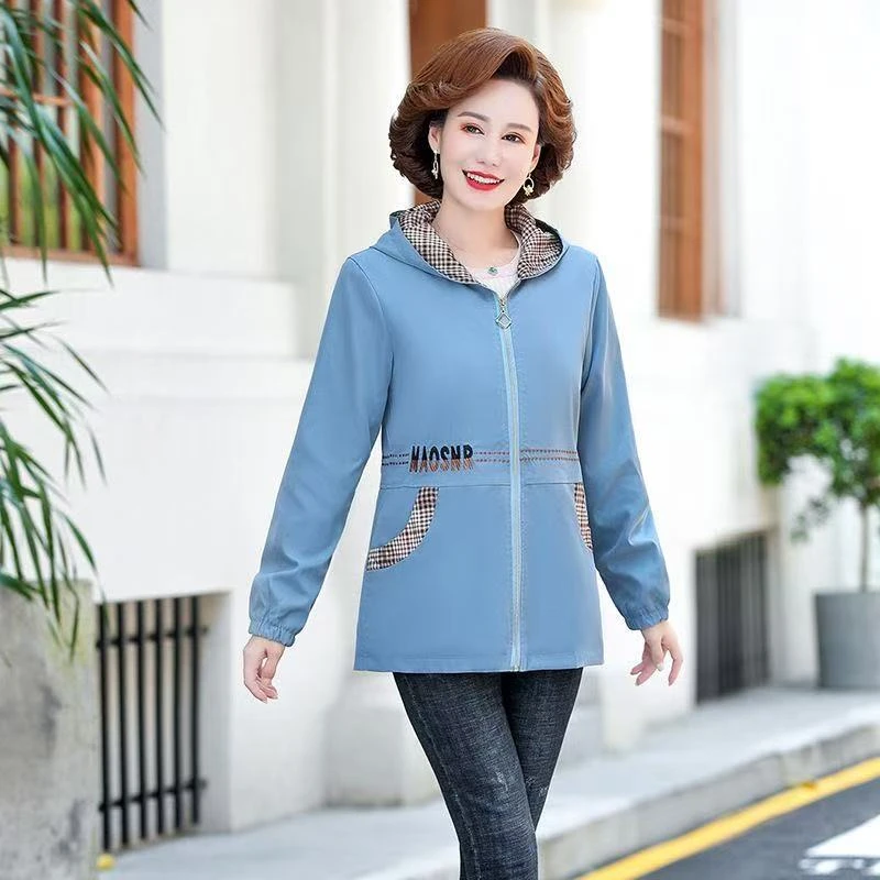 8286-短外套女春秋新款宽松大码中老年妈妈休闲风衣夹克【1-3-4】