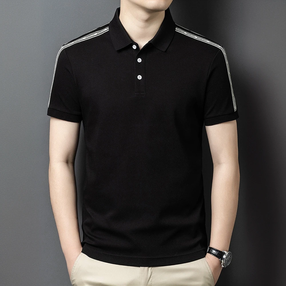 狄佛蒙特翻领短袖T恤男夏季中年韩版帅气polo衫肩部织带拼接透气