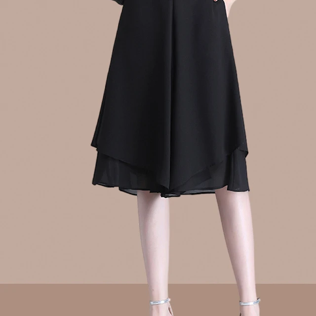 2025夏装新款女士五分裙裤垂感薄款雪纺阔腿休闲裤裙高腰显瘦冰丝