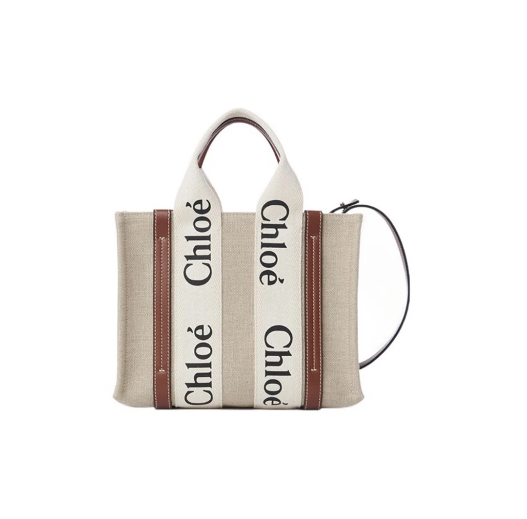 全新未使用 Chloe/蔻依 经典拼接字母帆布托特包手提包肩包