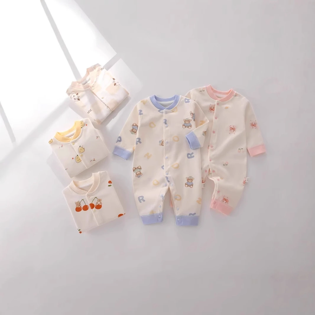 A类纯棉无骨幼儿衣服新生儿长袖连体衣婴儿哈衣爬服宝宝春秋闭裆