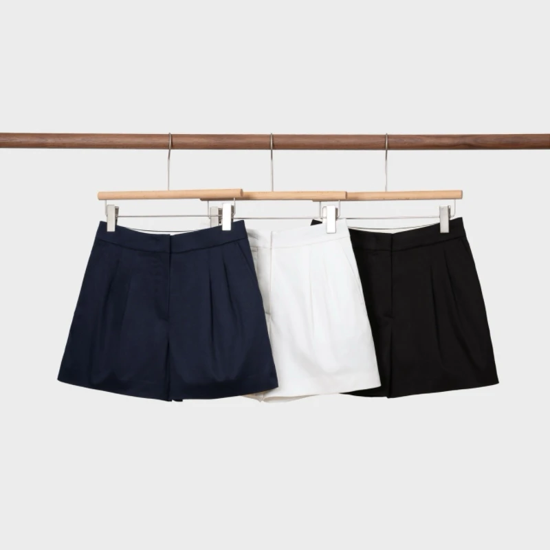 MHL MAX女士短裤时尚高腰显瘦阔腿常规短裤气质简约五分裤