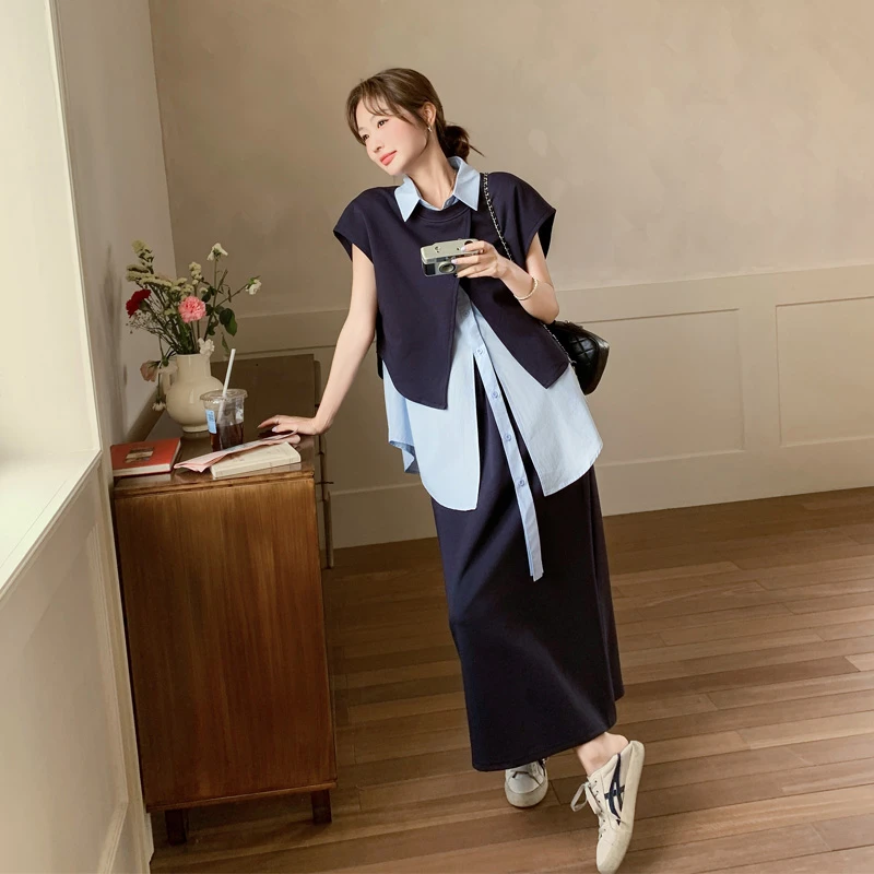 松弛感衬衫马甲半身裙套装女2025夏季新款极简风韩系ins风三件套