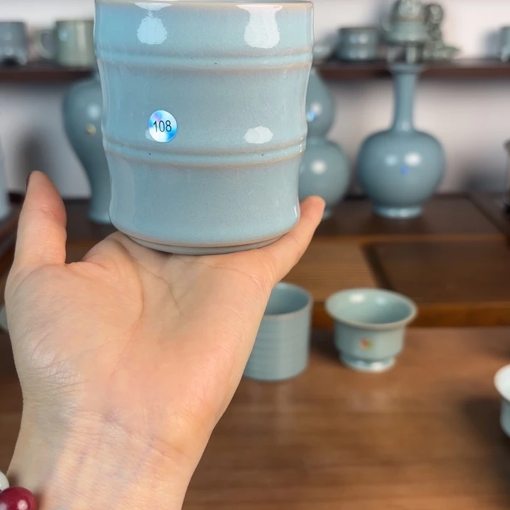 天青釉大号竹节杯二级品特价