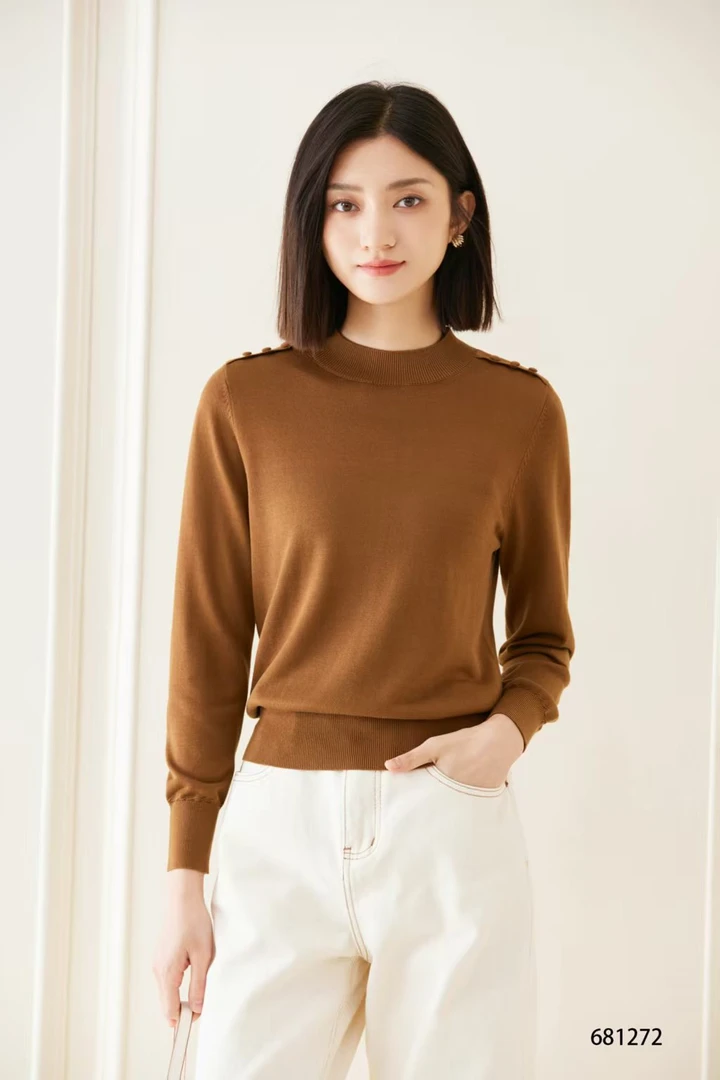 【于姐】1272女士圆领长袖天丝小衫