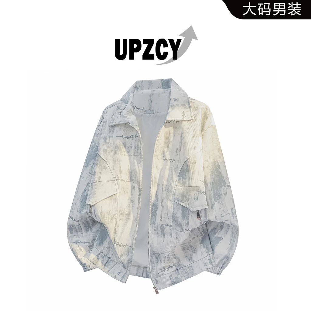 UPZCY美式大码高级感扎染夹克男士春秋拼接宽松长袖百搭休闲外套