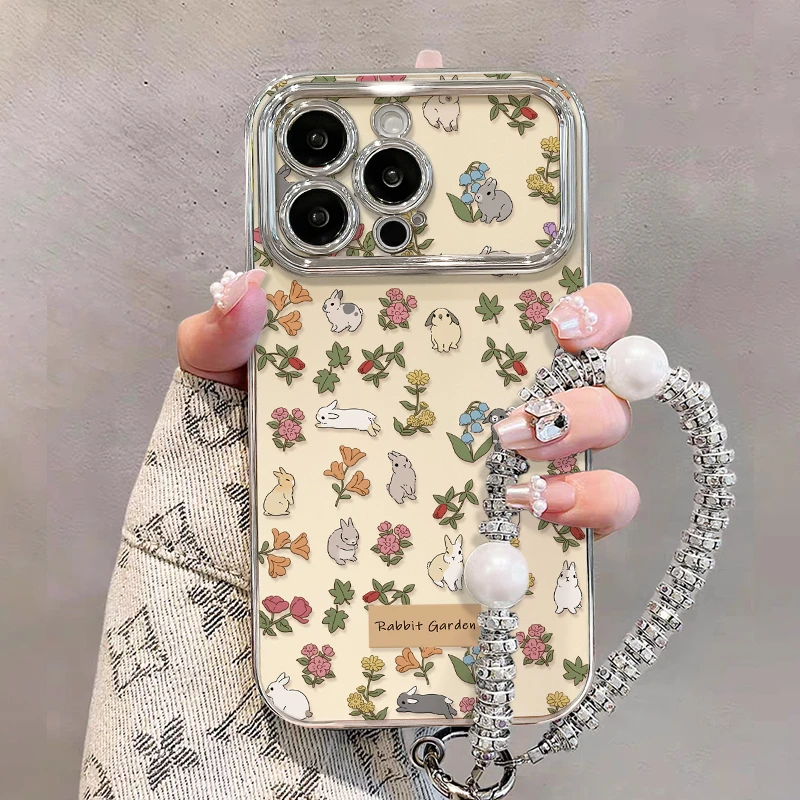 植物兔子适用苹果17华为vivo/oppo小米iPhone16pro电镀视窗手机壳