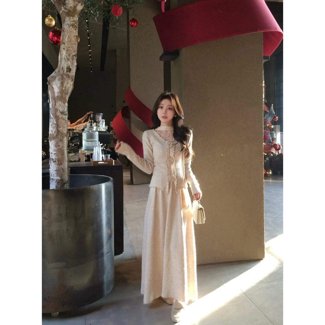 9066三花漂亮小香风针织套装裙女秋冬高级感小个子显高时尚两件套