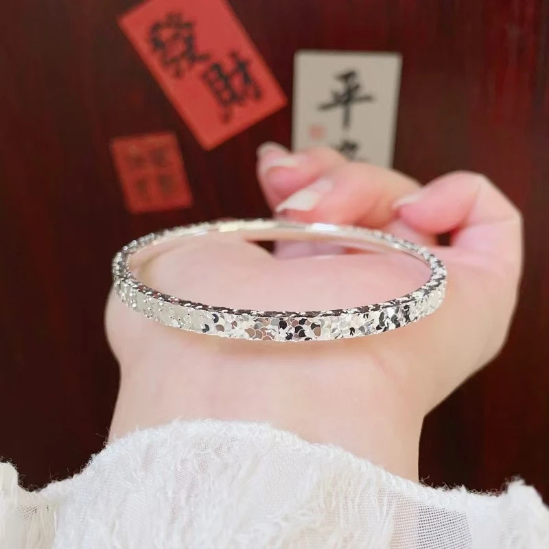 足银手镯 碎冰冰足银999手镯