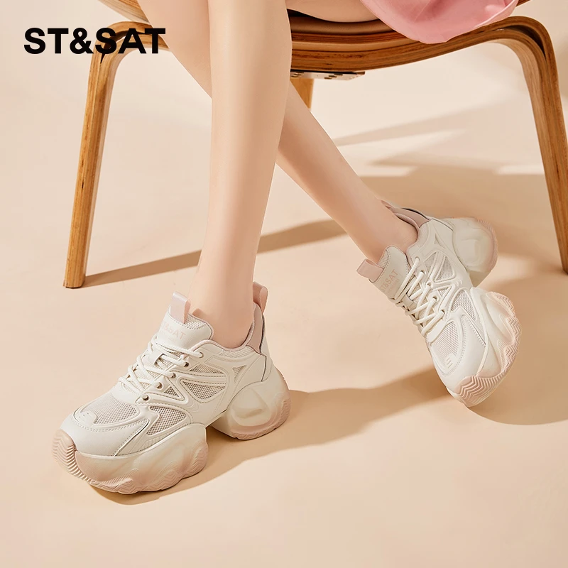 St&Sat/星期六女鞋时尚百搭老爹鞋春季厚底ins网面女鞋时尚百搭