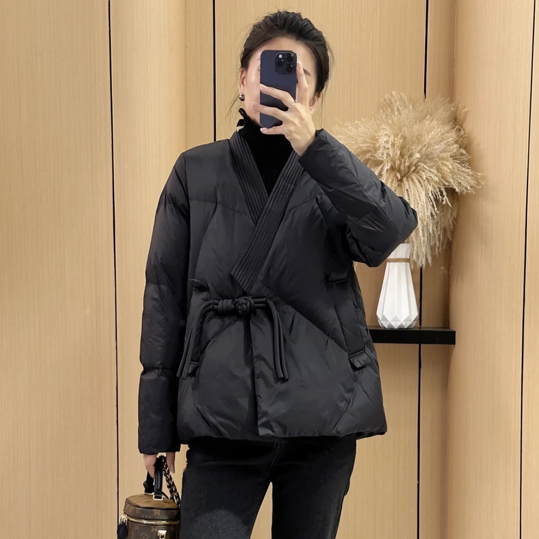 23167斜门襟盘扣白鸭绒羽绒服外套