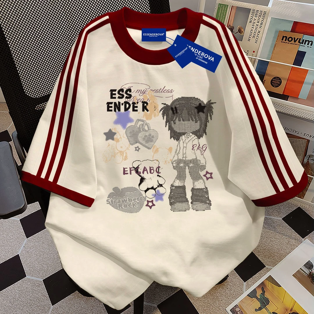 100%纯棉甜酷可爱圆领短袖t恤男女夏季爆款遮肚街头学生情侣上衣