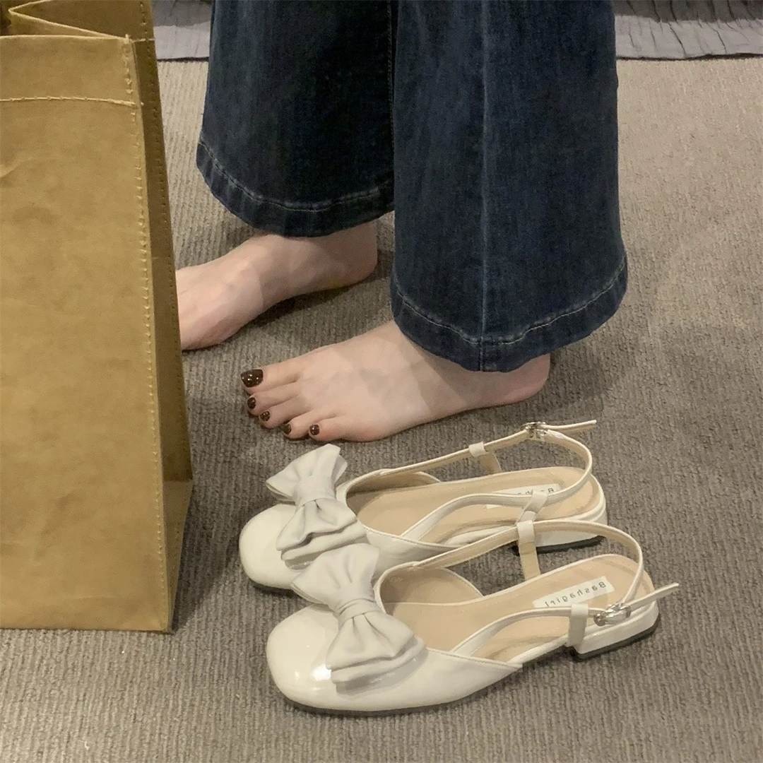 红色蝴蝶结包头凉鞋女2025新款夏季绝美配裙子仙女玛丽珍单鞋