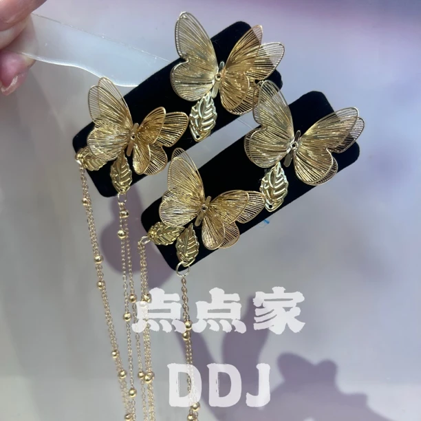 轻奢百搭气质立体蝴蝶流苏丝绒发夹BB夹