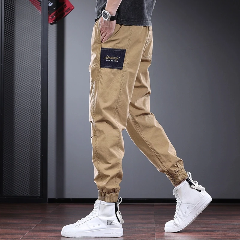 Cebrodz休闲裤男夏季薄款时尚拼接束脚裤透气潮流百搭工装裤大码