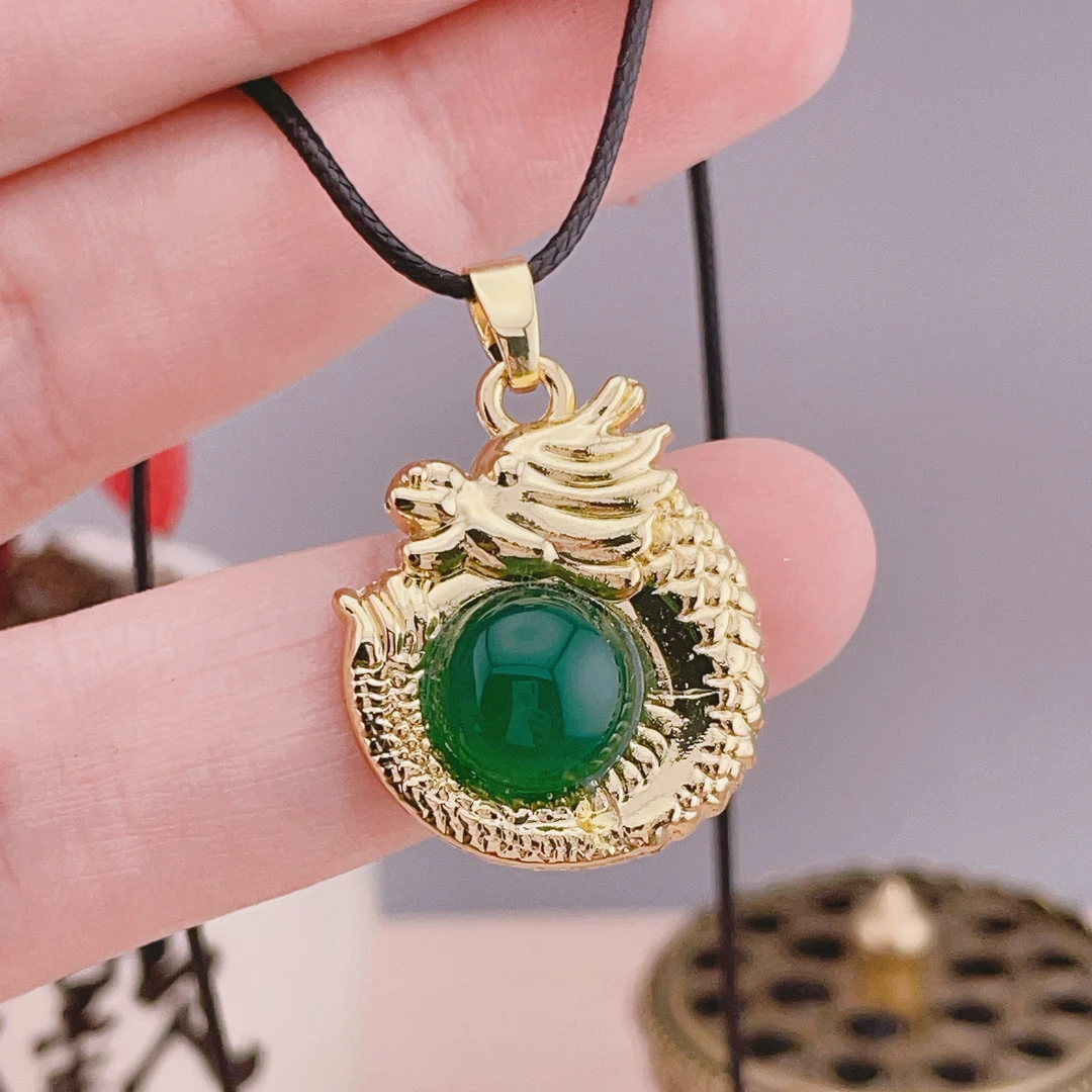 正品玛瑙玉髓吊坠绿玉石龙鱼经典复古锁骨项坠中国风百搭大气F172