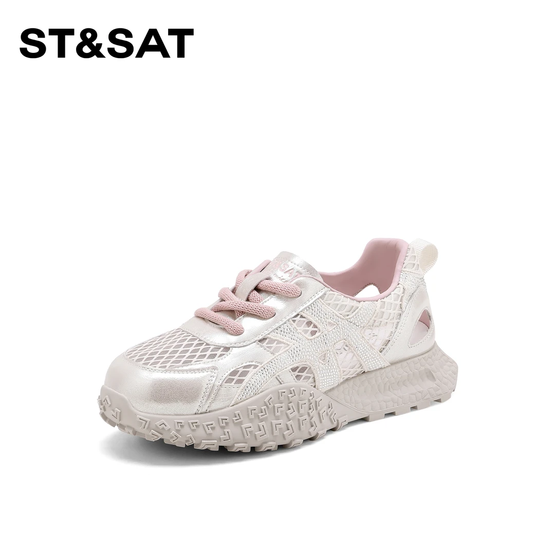 St&Sat/星期六百搭休闲阿甘鞋女2025新款纯色网面透气增高休闲鞋