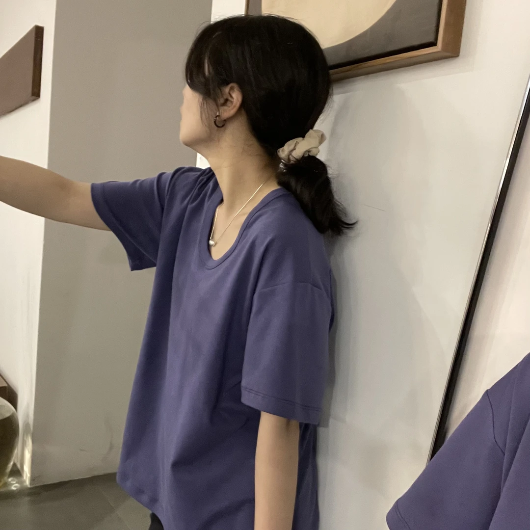 韩国百搭显瘦U领短袖T恤