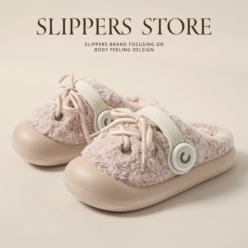 耳机卡通秋冬季冬季居家棉拖鞋女保暖舒适防滑厚底毛绒拖鞋外穿