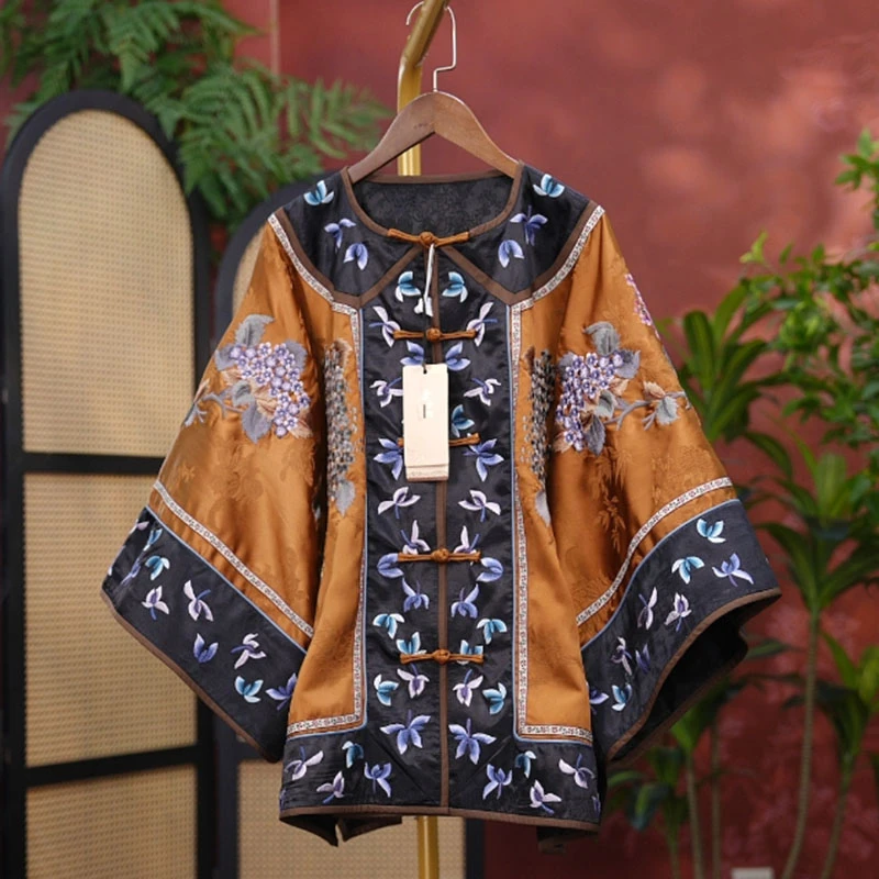 240855素女馆新款中式长袖复古中国风设计师款双层重工刺绣外套