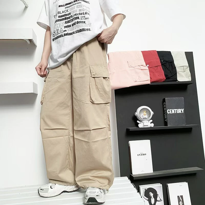 夏季新款后兜盖直筒抽绳弹力亲子装一裤两穿宽松百搭阔腿休闲裤