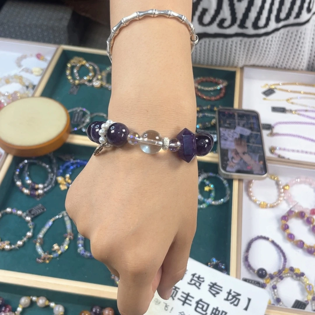 水晶手链银S925镀金镶嵌