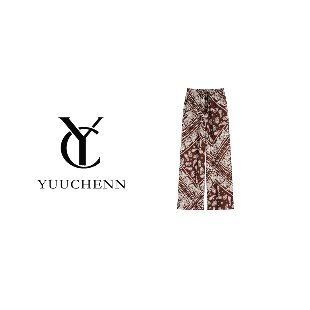 【YUUCHENN】新款中腰佩斯利印花度假拖地阔腿裤C 0790