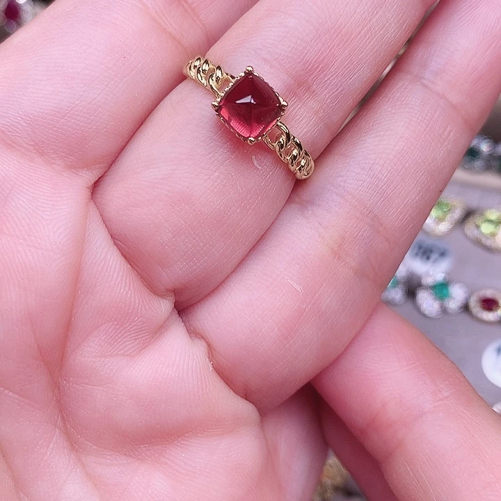 戒指石榴石银S925镶嵌