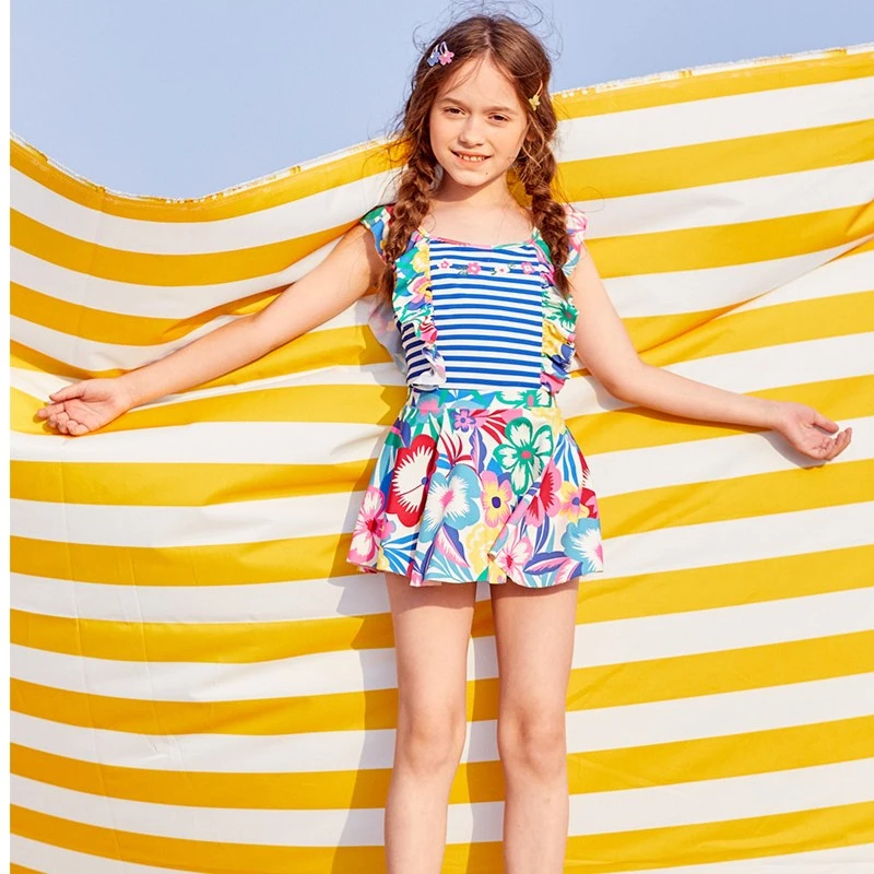 【新东方专属】条纹洋气时尚新款背心游泳衣女款儿童泳衣女儿童8029