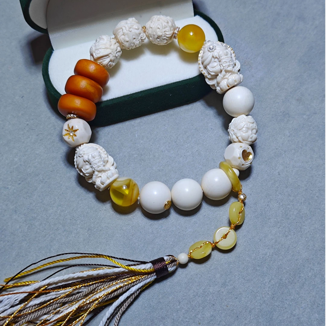 A 【易颜】猛犸牙蜜蜜扎基娘娘百搭手串新匠人执牛