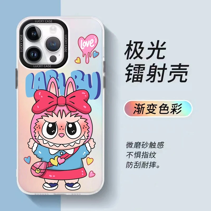 创意蝴蝶拉布布labubu适用iphone华为小米苹果IMD镭射防摔手机壳