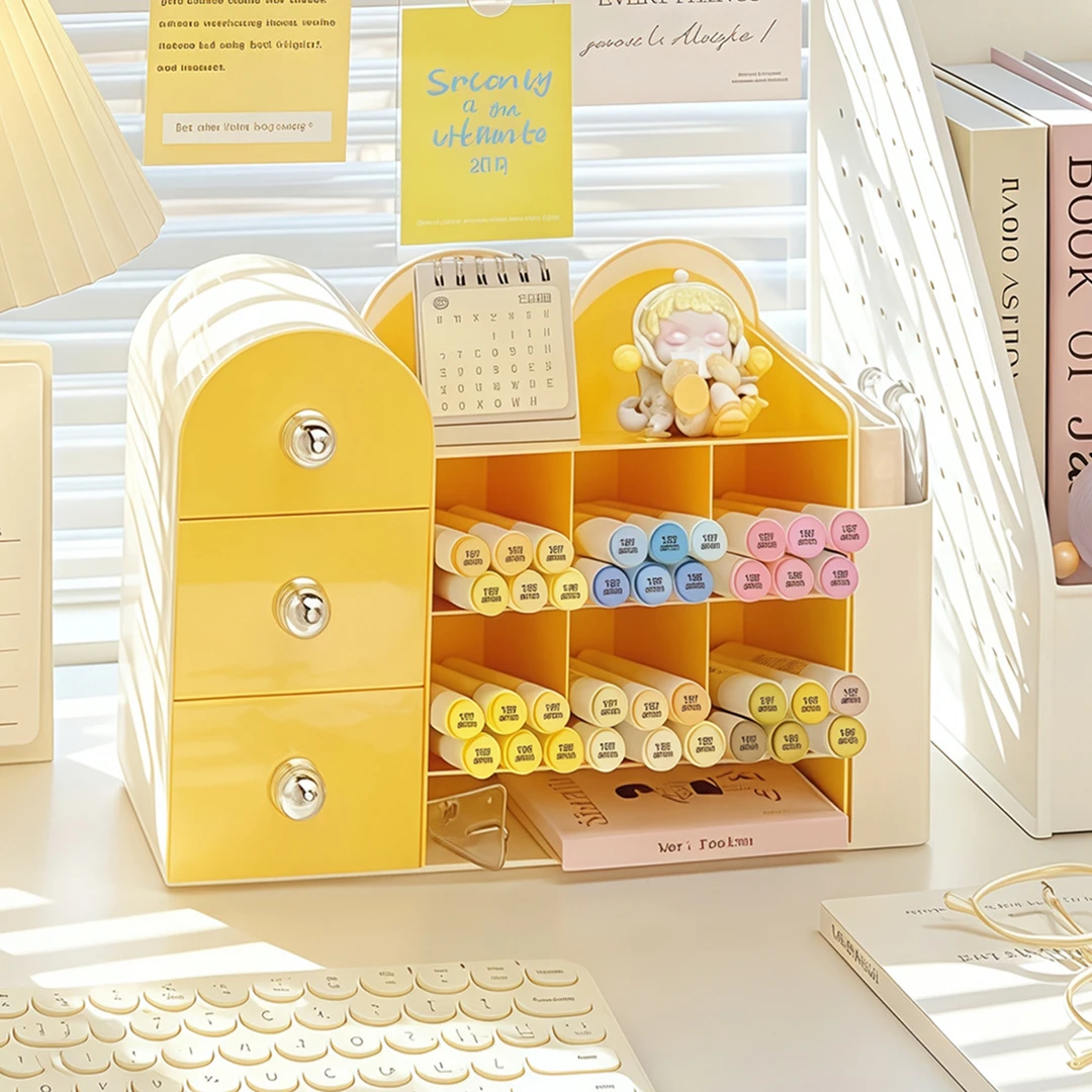 桌面笔筒收纳盒斜插式学生书桌文具马克笔多功能整理盒书立置物架