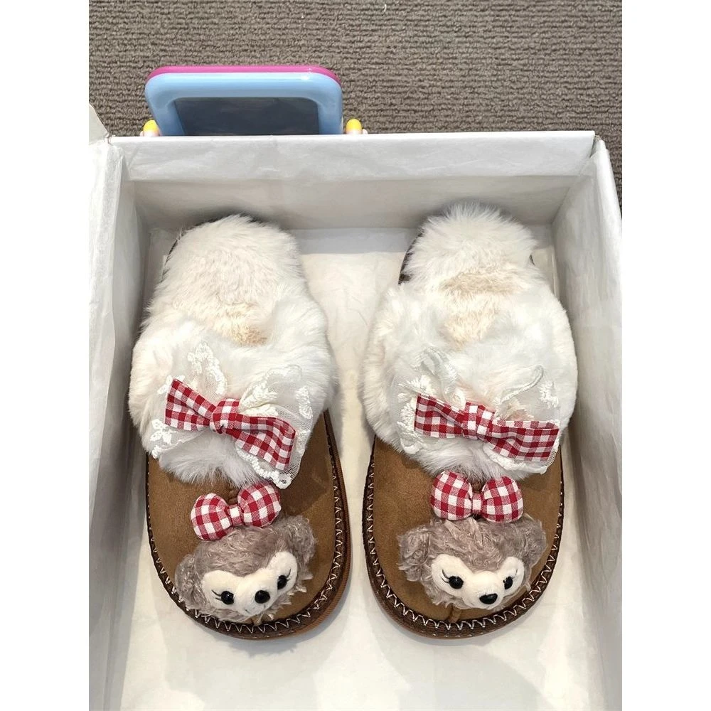 厚底增高可爱卡通毛毛拖鞋女鞋2025年秋季时尚百搭居家包头