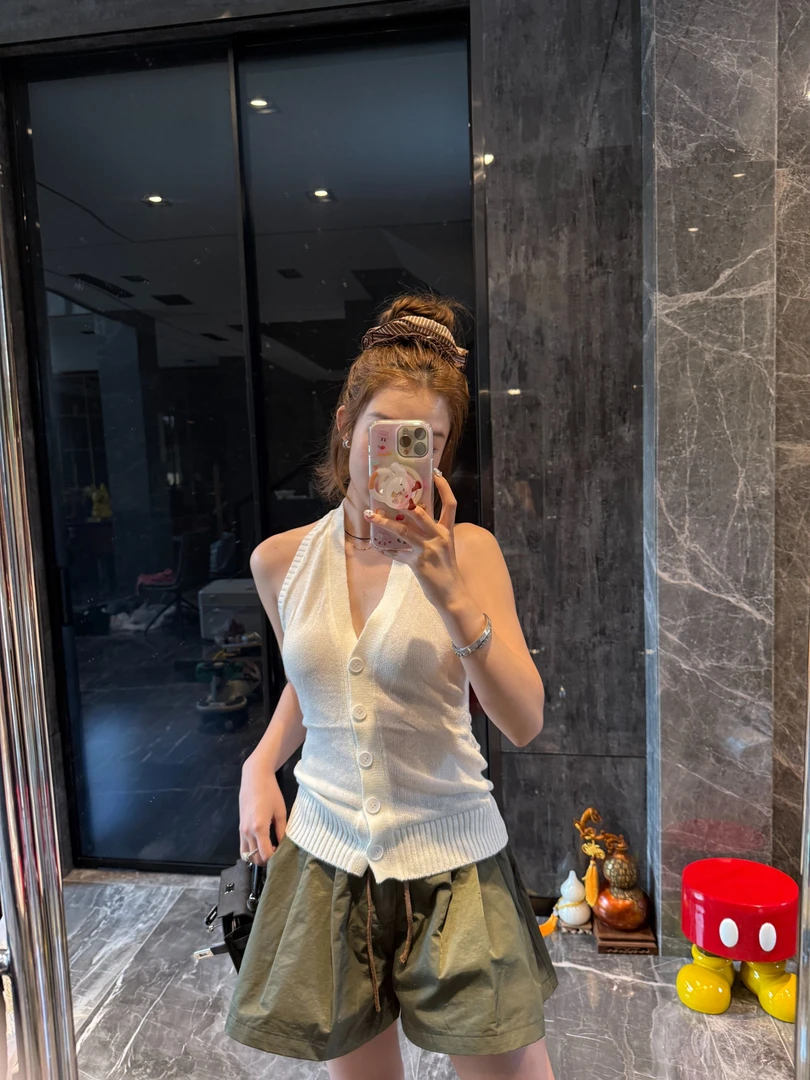 【Danny】纯欲风气质V领挂脖针织吊带背心女夏无袖露背单针织上衣