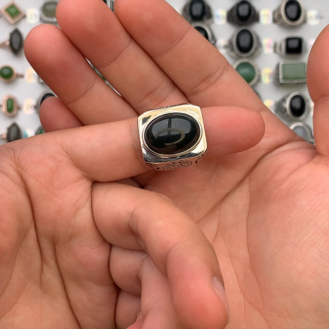 和田玉戒指银S925镶嵌墙***头