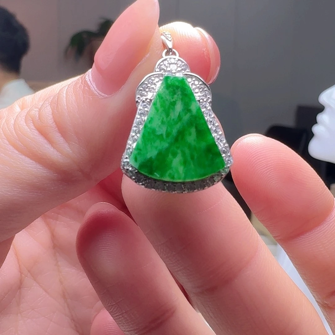 翡翠银S925镶嵌吊坠(不含链)天然