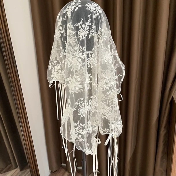 蝴蝶结田园风软纱仙女风蕾丝头纱长款结婚新娘镂空流苏气质宫廷风