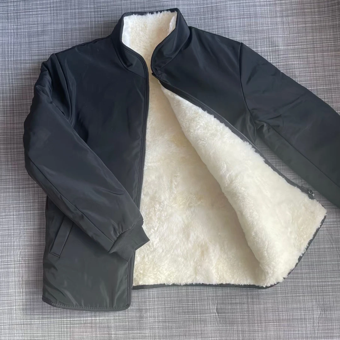 皮毛羊皮一体羊皮袄中老年整皮立领外套冬季加厚内胆棉袄上衣