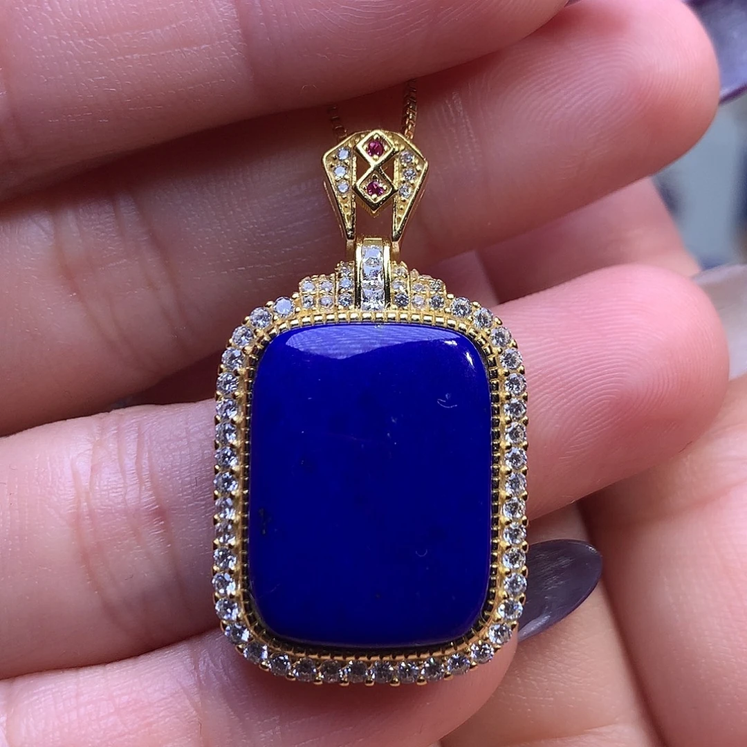 青金石银S925镶嵌吊坠36.3m