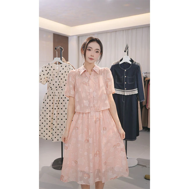 L8453 2025年春夏新款气质淑女时尚洋气收腰中长款连衣裙显瘦